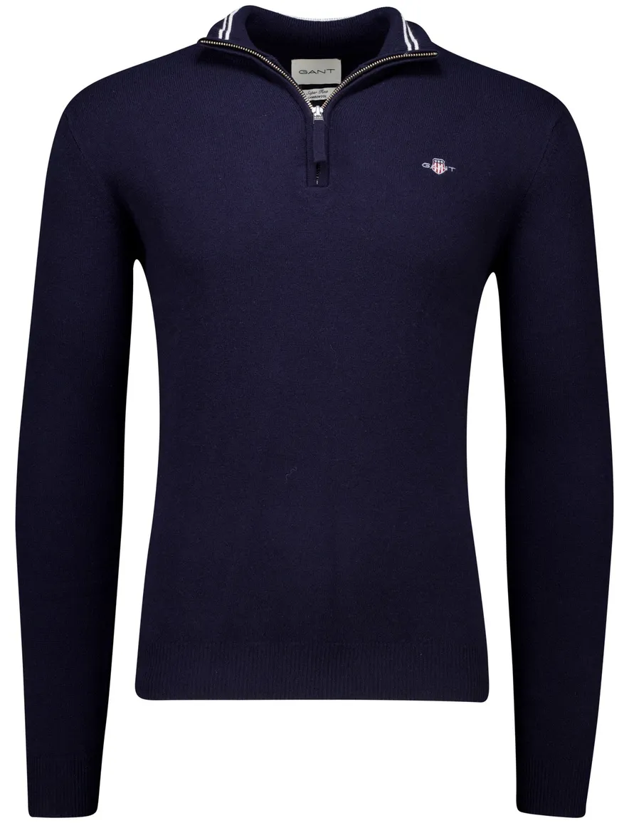 Gant trui donkerblauw effen normale fit lamswol