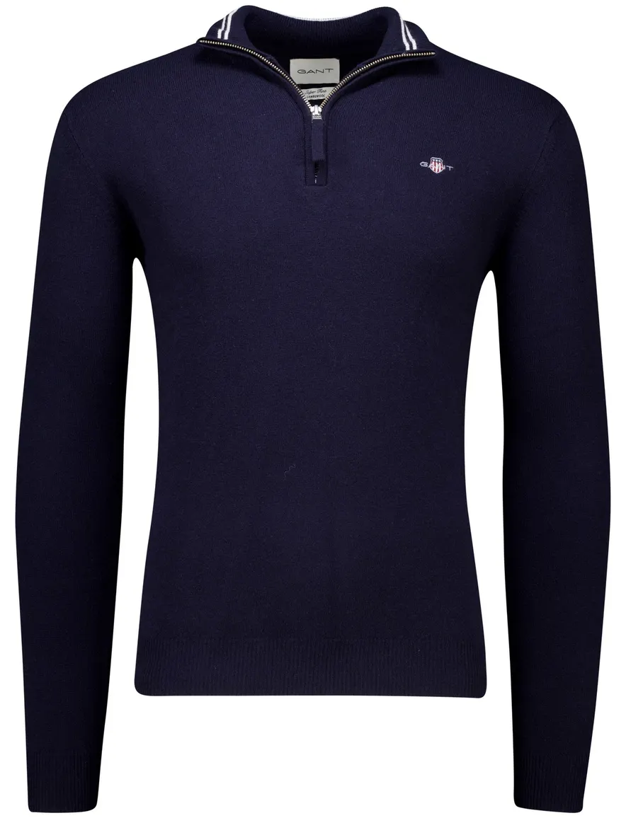 Gant trui donkerblauw effen normale fit lamswol