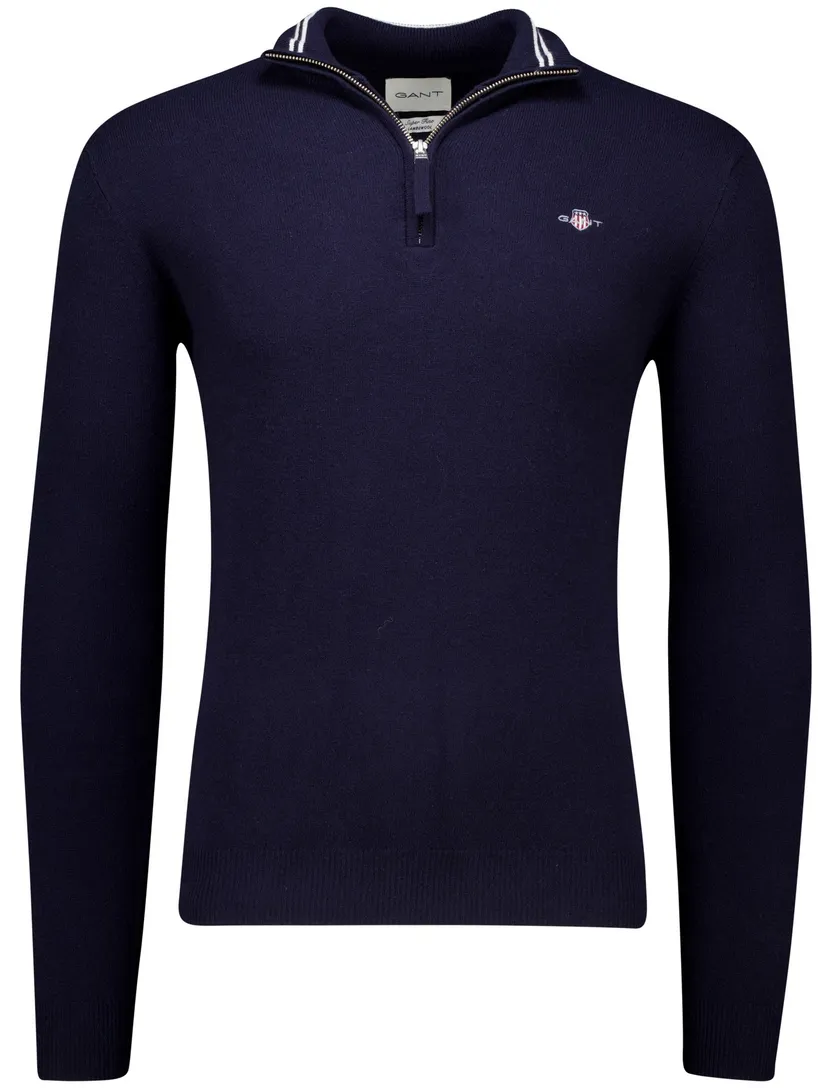 lamwollen trui Gant donkerblauw effen normale fit