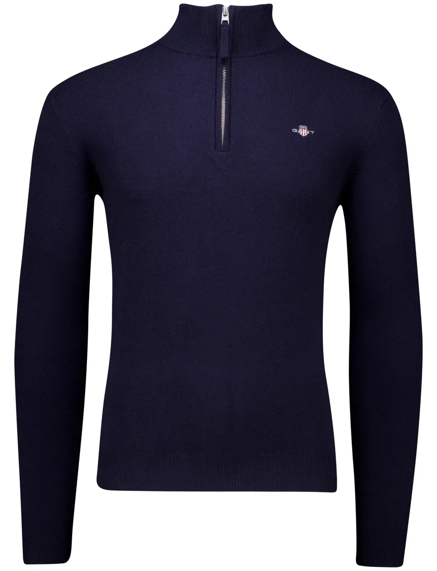 Gant trui donkerblauw effen normale fit lamswol