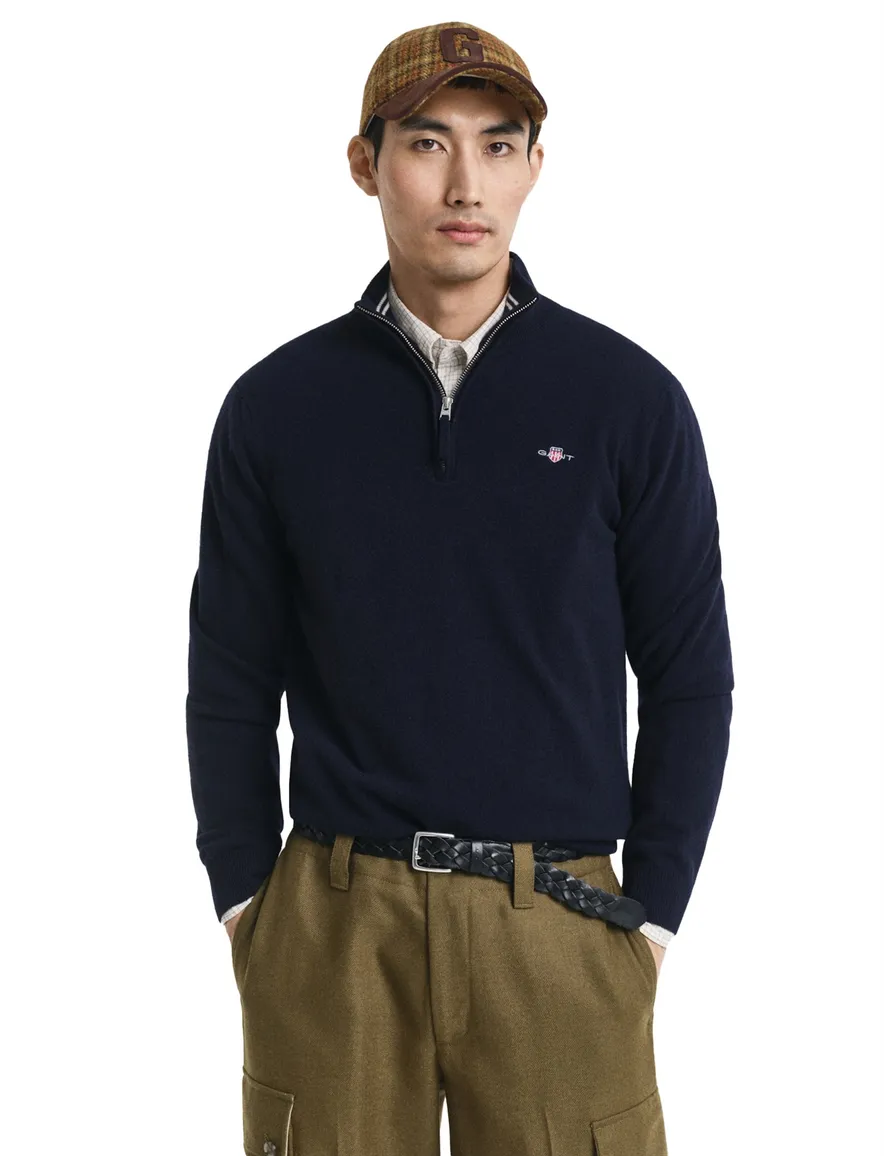 Gant trui donkerblauw effen normale fit lamswol