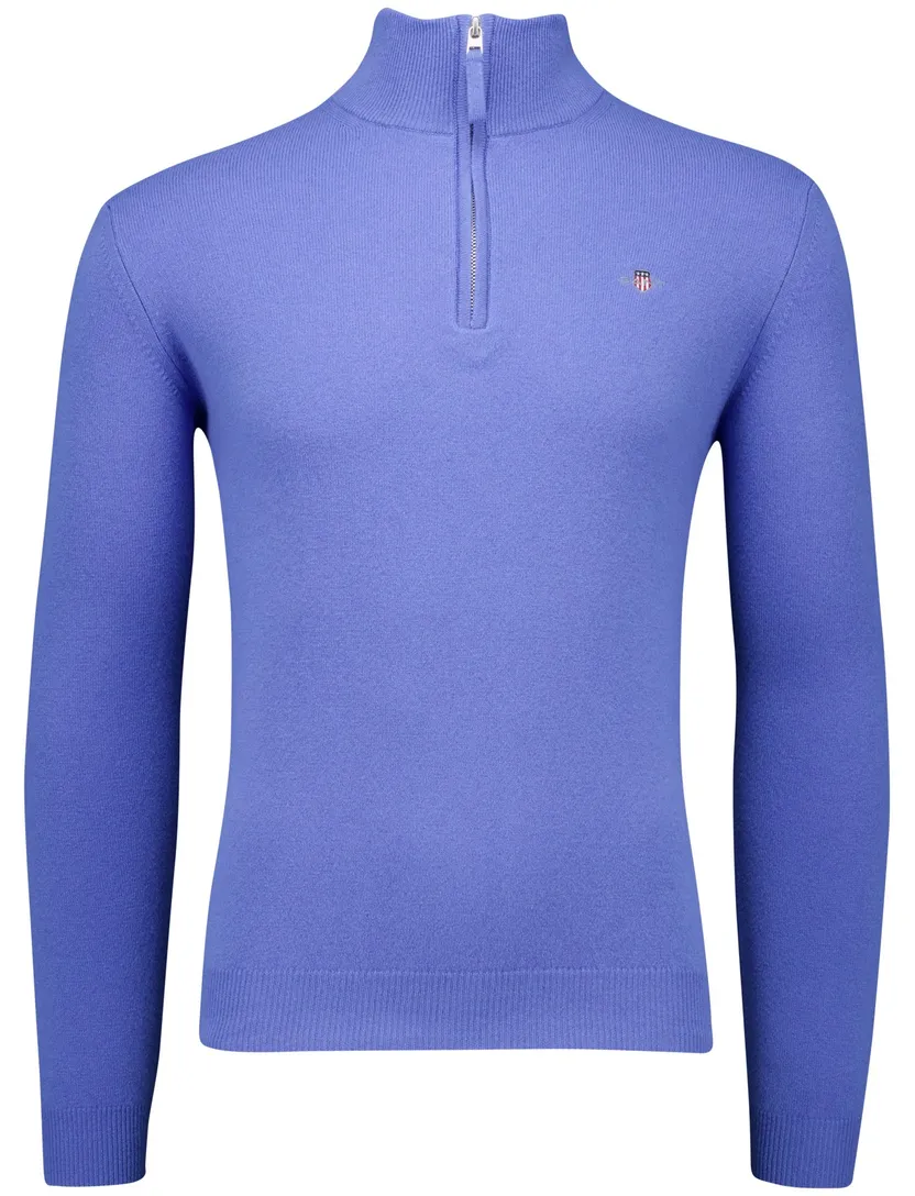 lamswollen trui Gant blauw effen normale fit half zip