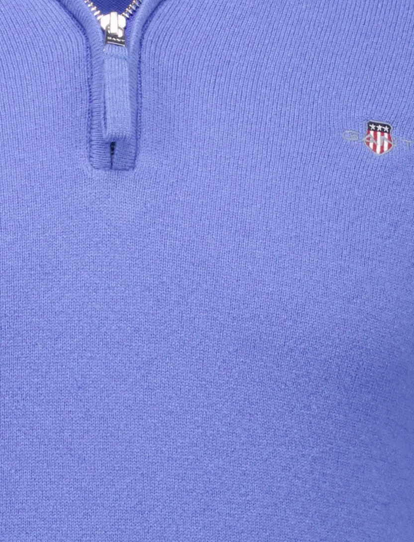 lamswollen trui Gant blauw effen normale fit half zip