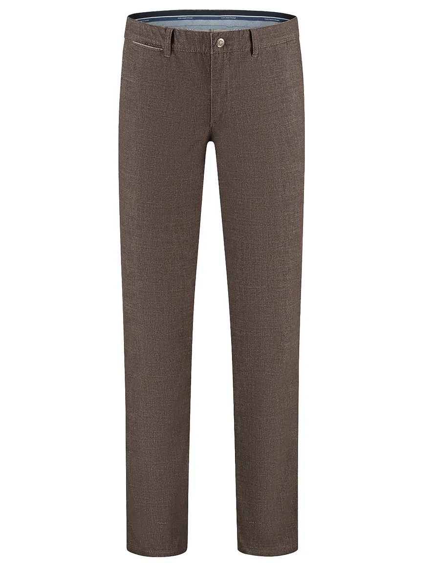 Com4 pantalon bruin effen chino normale fit katoen