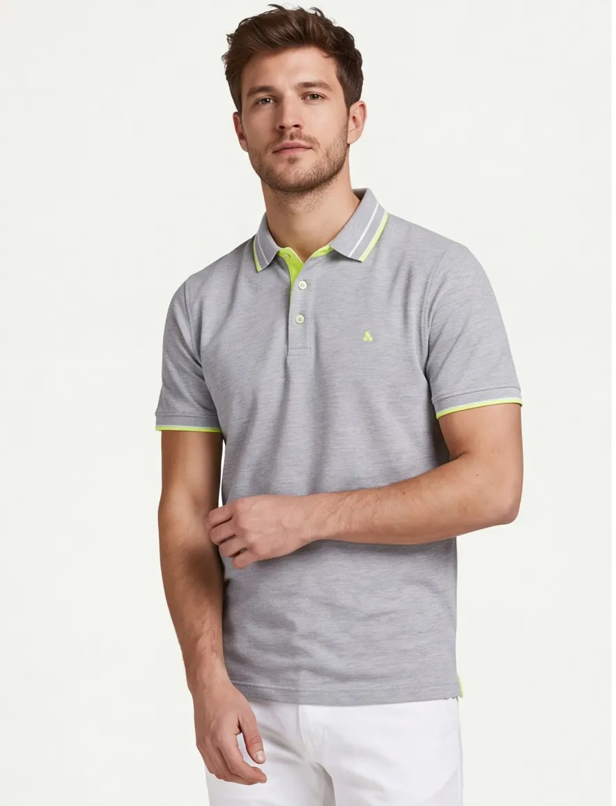 Jack & Jones polo grijs gemeleerd 3-knoops