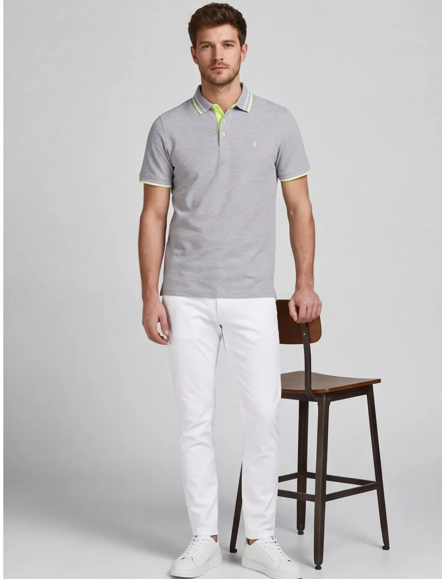 Jack & Jones polo grijs gemeleerd 3-knoops
