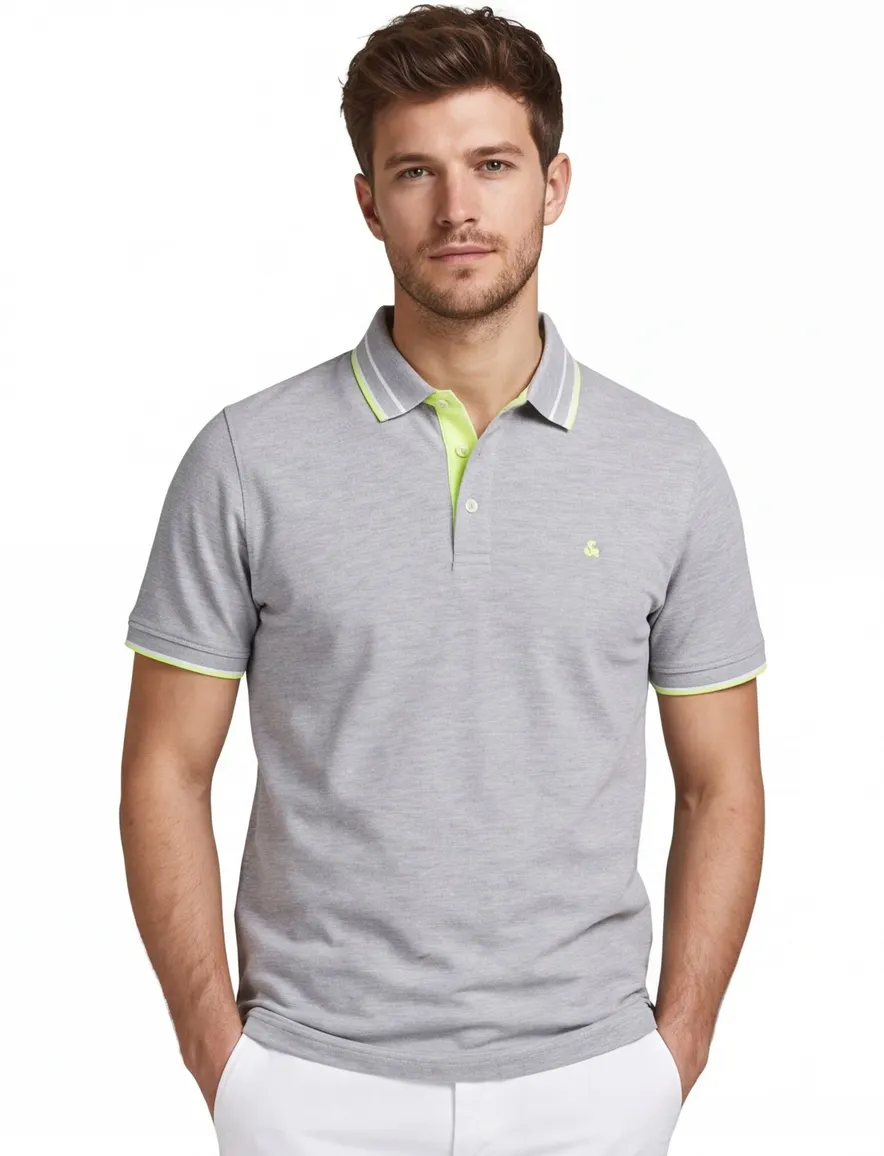 Jack & Jones polo grijs gemeleerd 3-knoops