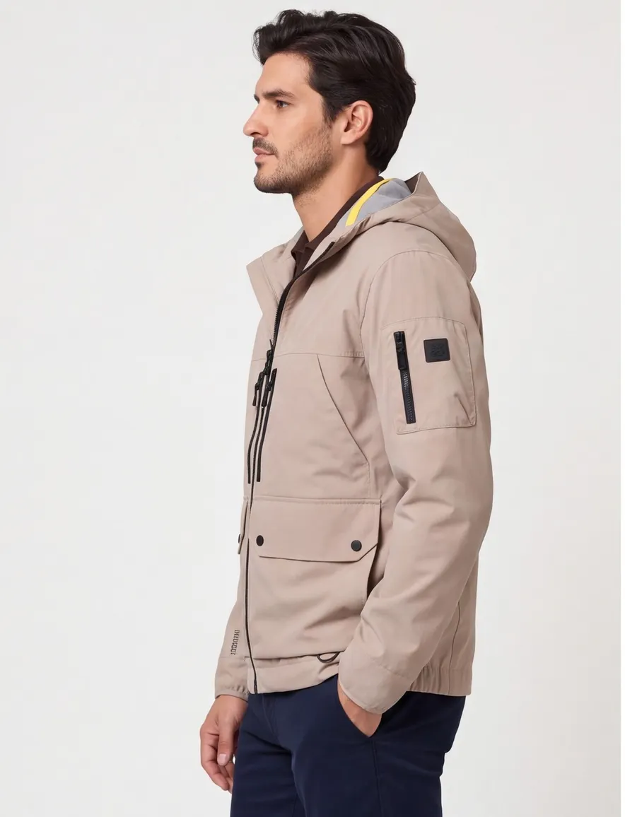 Camel active tussenjas effen beige normale fit katoen
