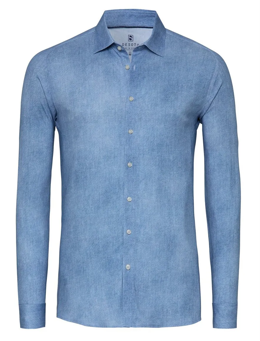 Desoto Kent overhemd licht blauw katoen denim