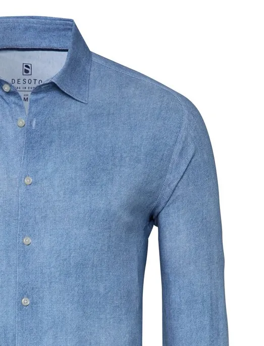 Desoto Kent overhemd licht blauw katoen gemêleerd