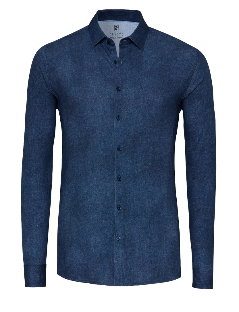 Desoto overhemd blauw gemêleerd Casual Kent katoen