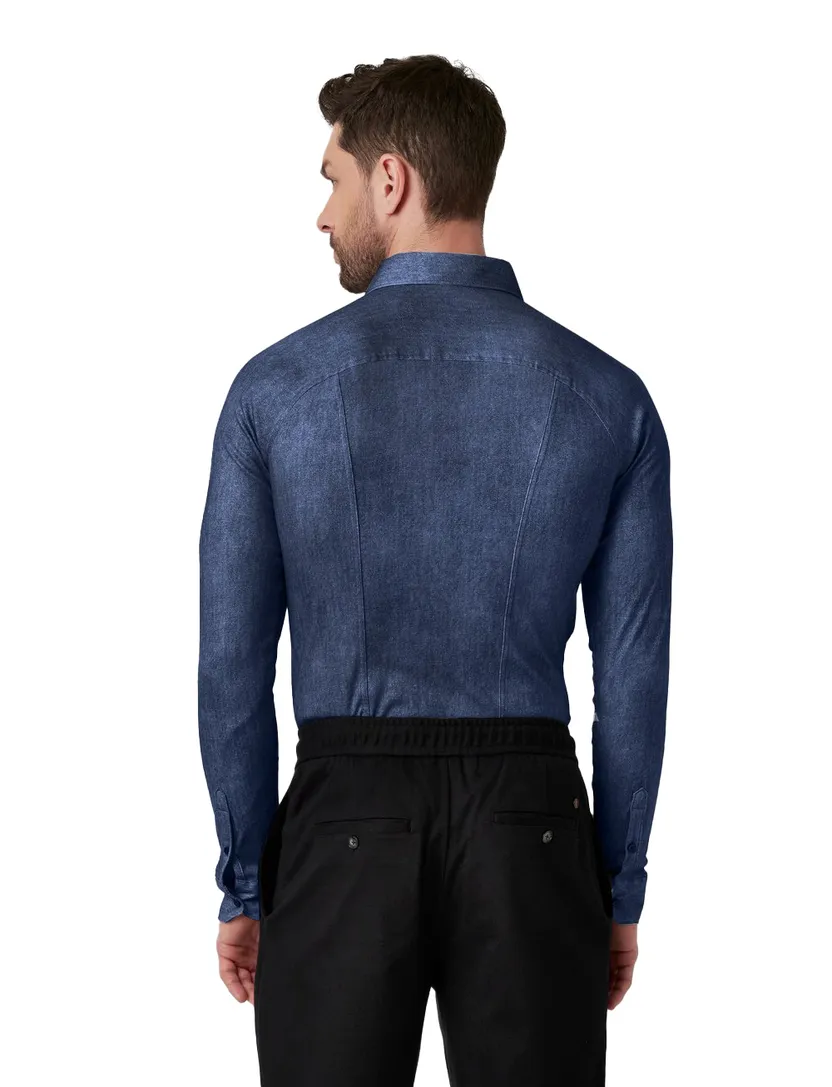 Desoto overhemd blauw gemêleerd Casual Kent katoen