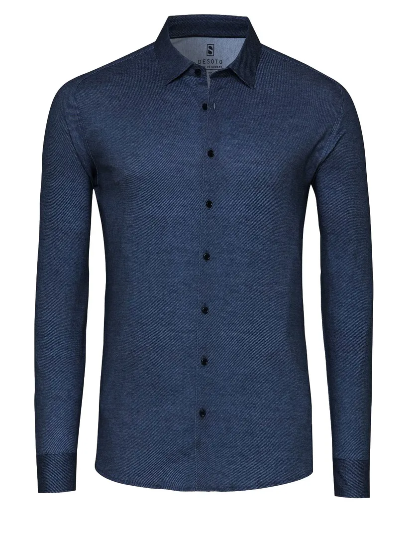 Desoto Casual Kent overhemd navy gemêleerd 100% katoen