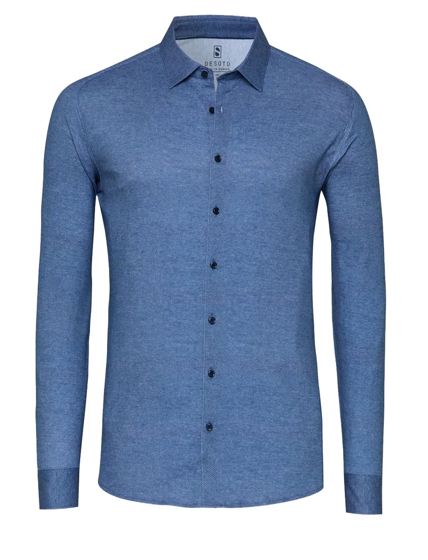 Desoto Casual Kent overhemd blauw gemêleerd lange mouwen