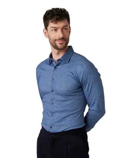 Desoto Desoto Casual Kent overhemd blauw gemêleerd 100% katoen
