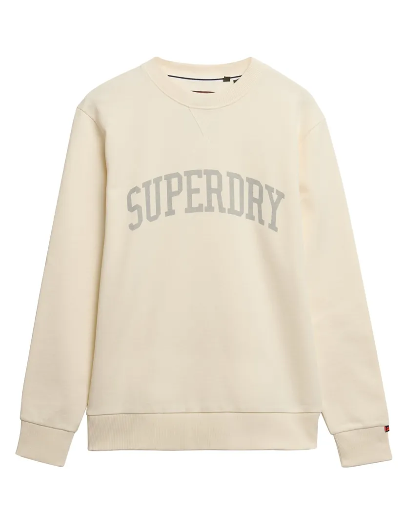 Superdry sweater creme effen Athletic Essentials met opdruk