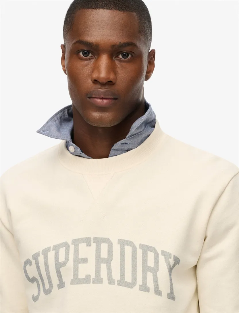Superdry sweater creme effen Athletic Essentials met opdruk