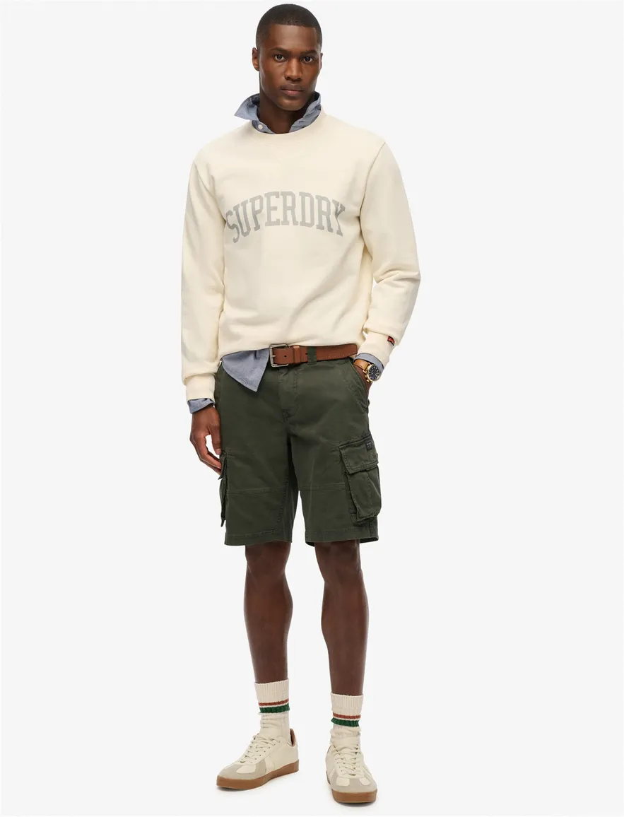 Superdry sweater creme effen Athletic Essentials ronde hals
