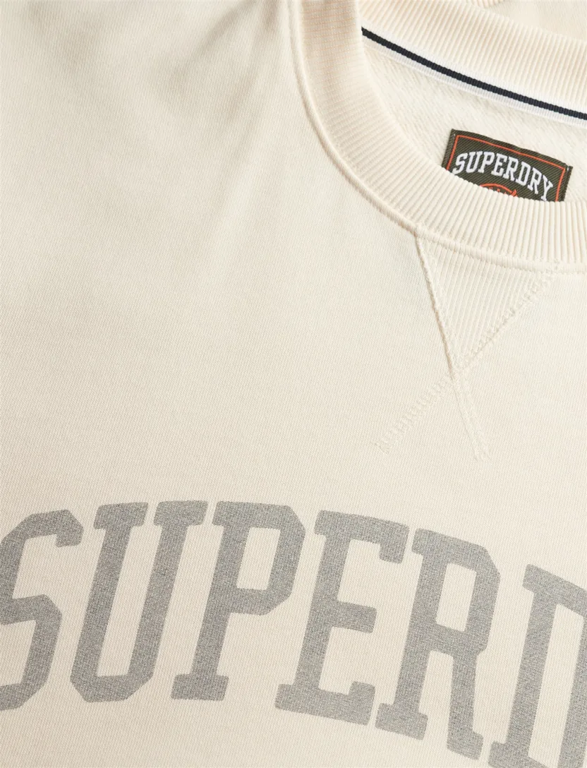Superdry sweater creme effen Athletic Essentials met opdruk