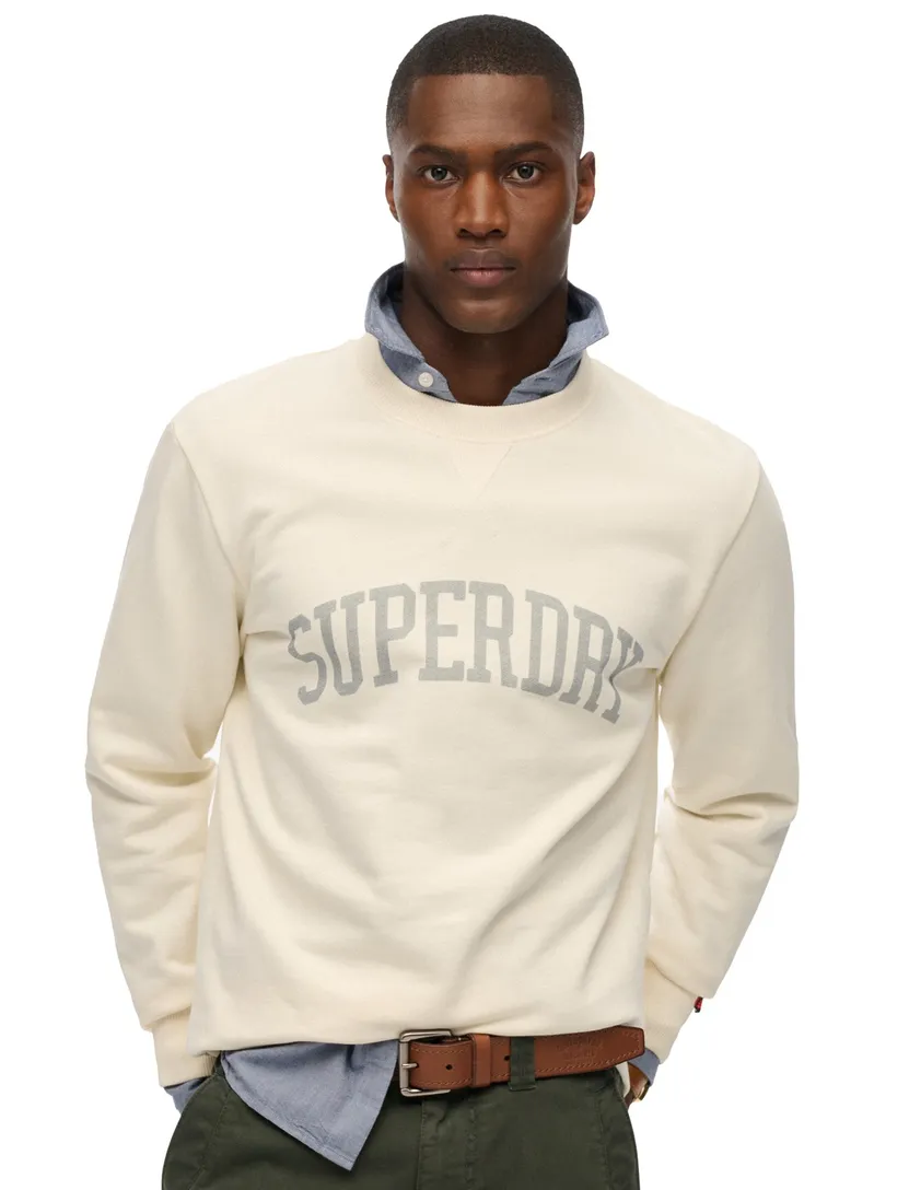 Superdry sweater creme effen Athletic Essentials met opdruk