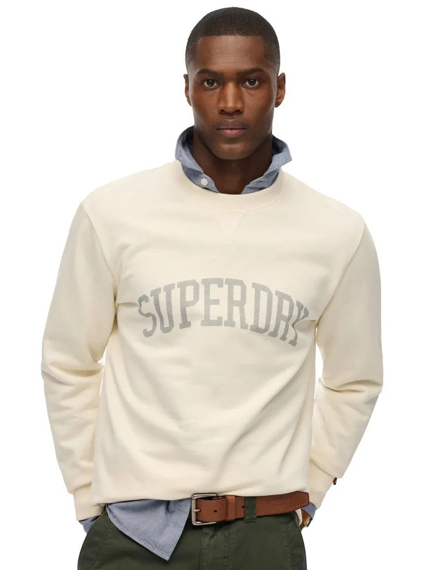 Superdry sweater creme effen Athletic Essentials ronde hals