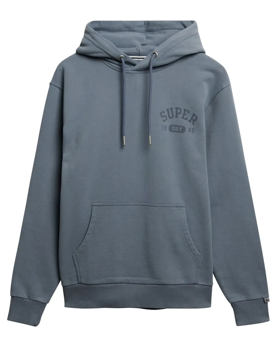 Superdry hoodie lichtblauw effen opdruk slim fit