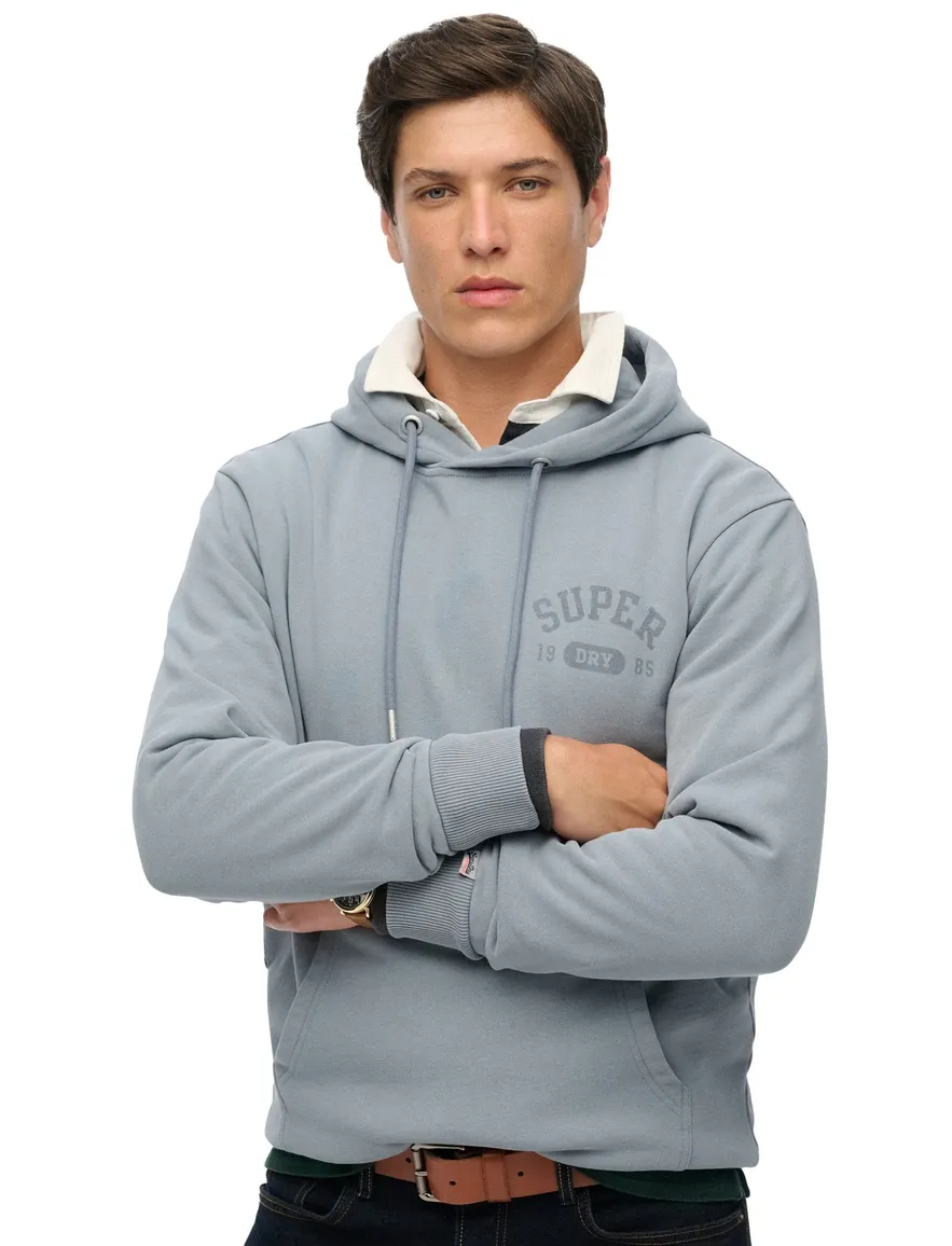 Superdry hoodie lichtblauw effen opdruk slim fit