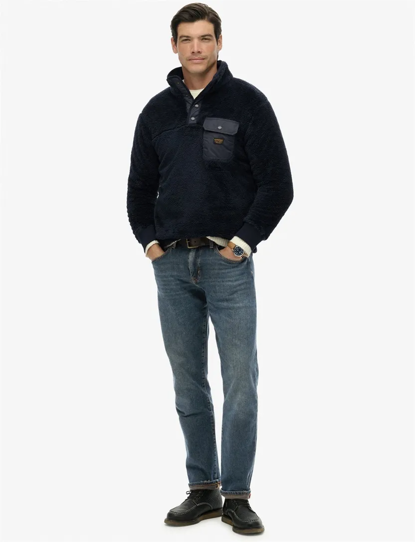 Trui Superdry fleece Donkerblauw Half Zip Knopen