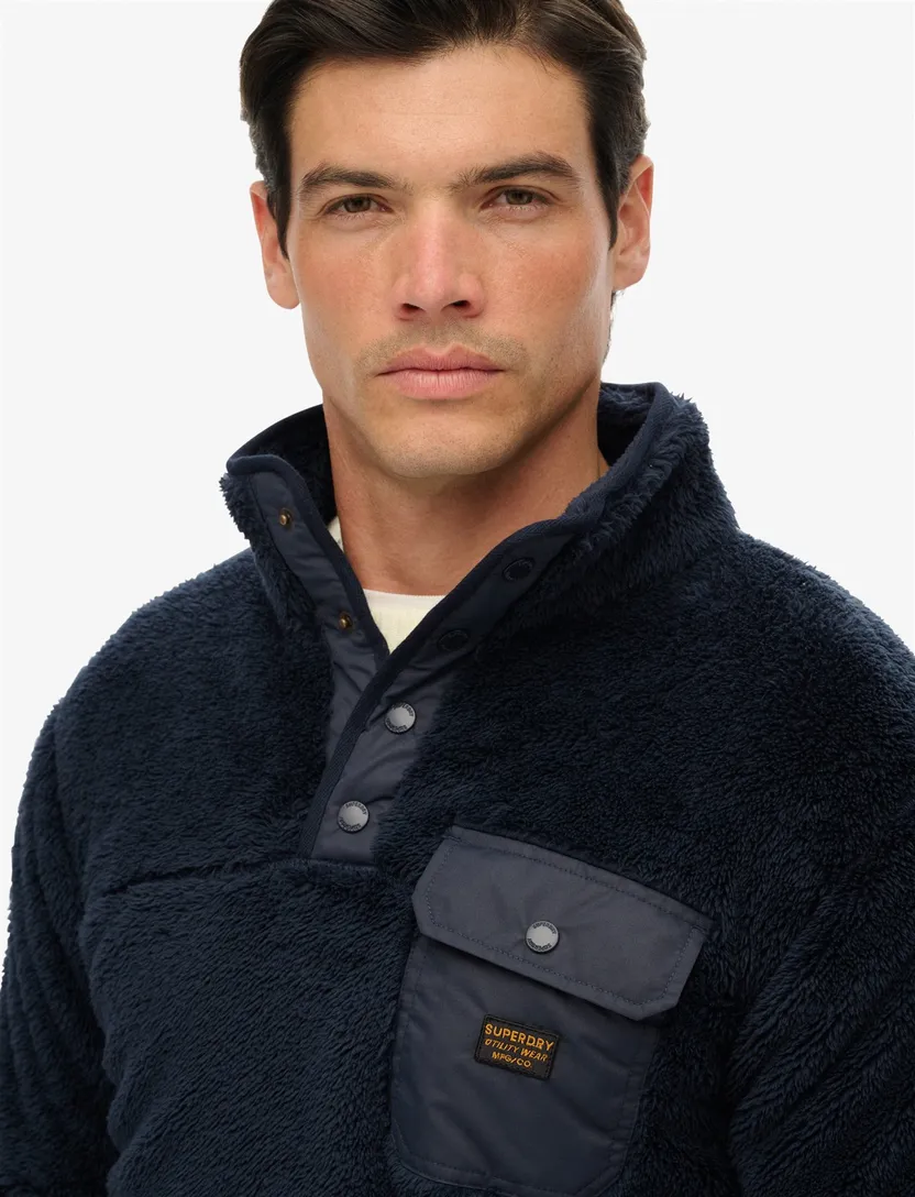 Trui Superdry fleece Donkerblauw Half Zip Knopen