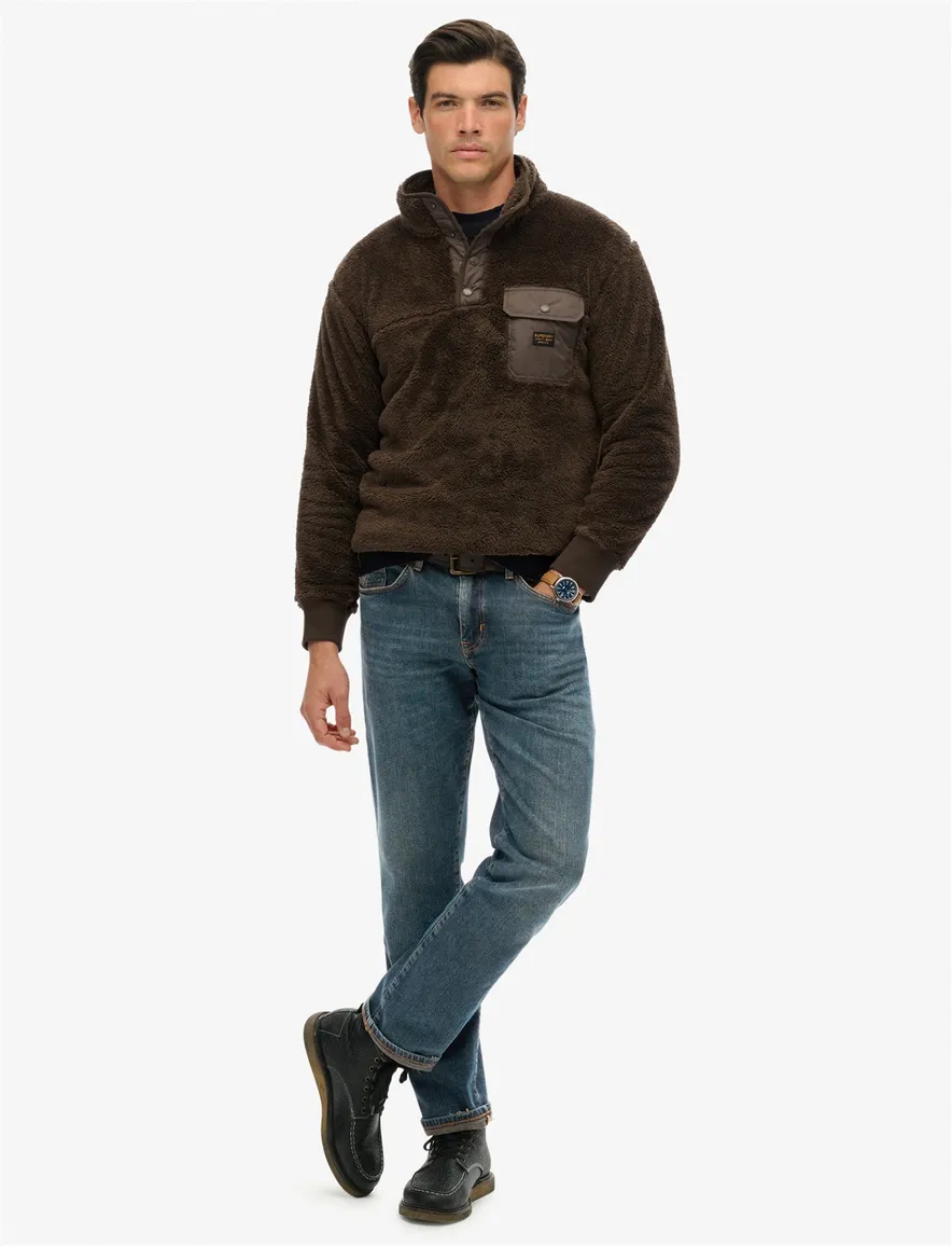 Superdry sweater fleece bruin half-zip