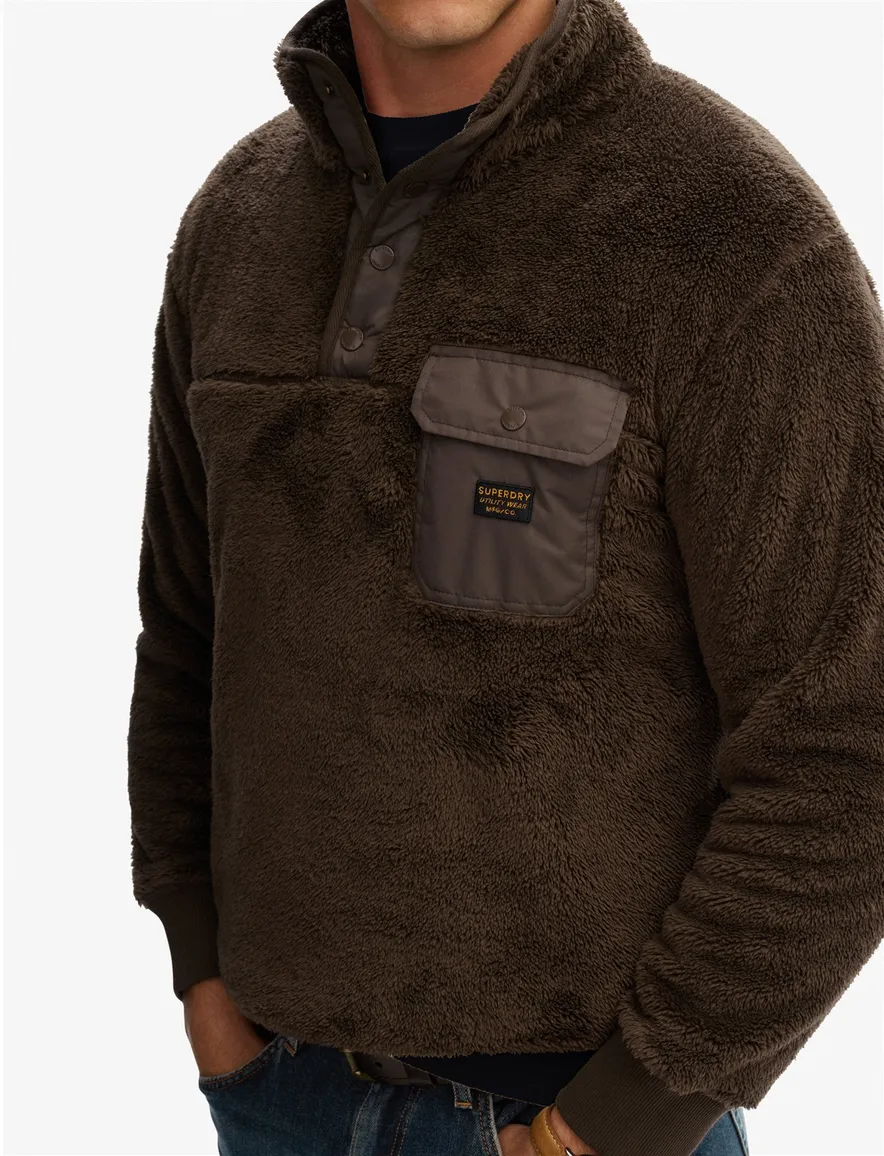 Superdry sweater fleece bruin half-zip