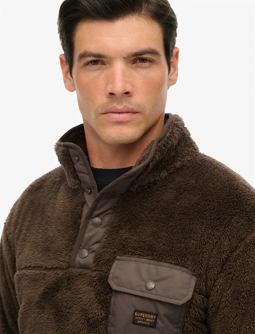 Superdry sweater fleece bruin half-zip