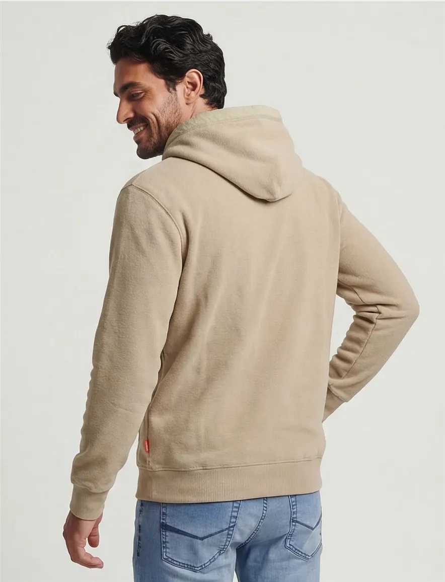 Superdry Hoodie Beige fleece groen logo effen