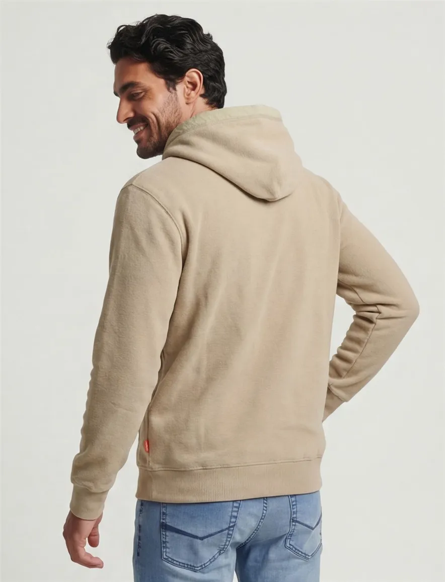 Superdry Hoodie Beige fleece groen logo