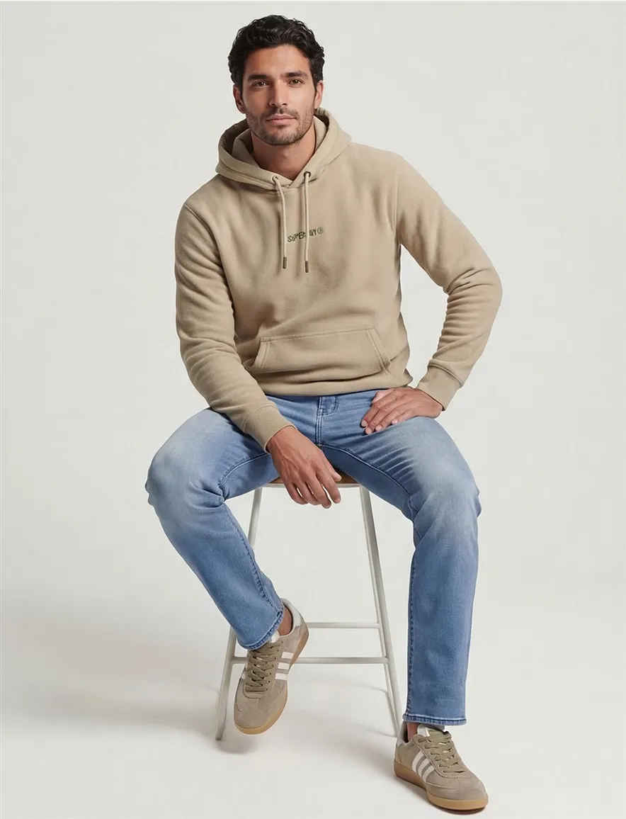 Superdry Hoodie Beige fleece groen logo effen