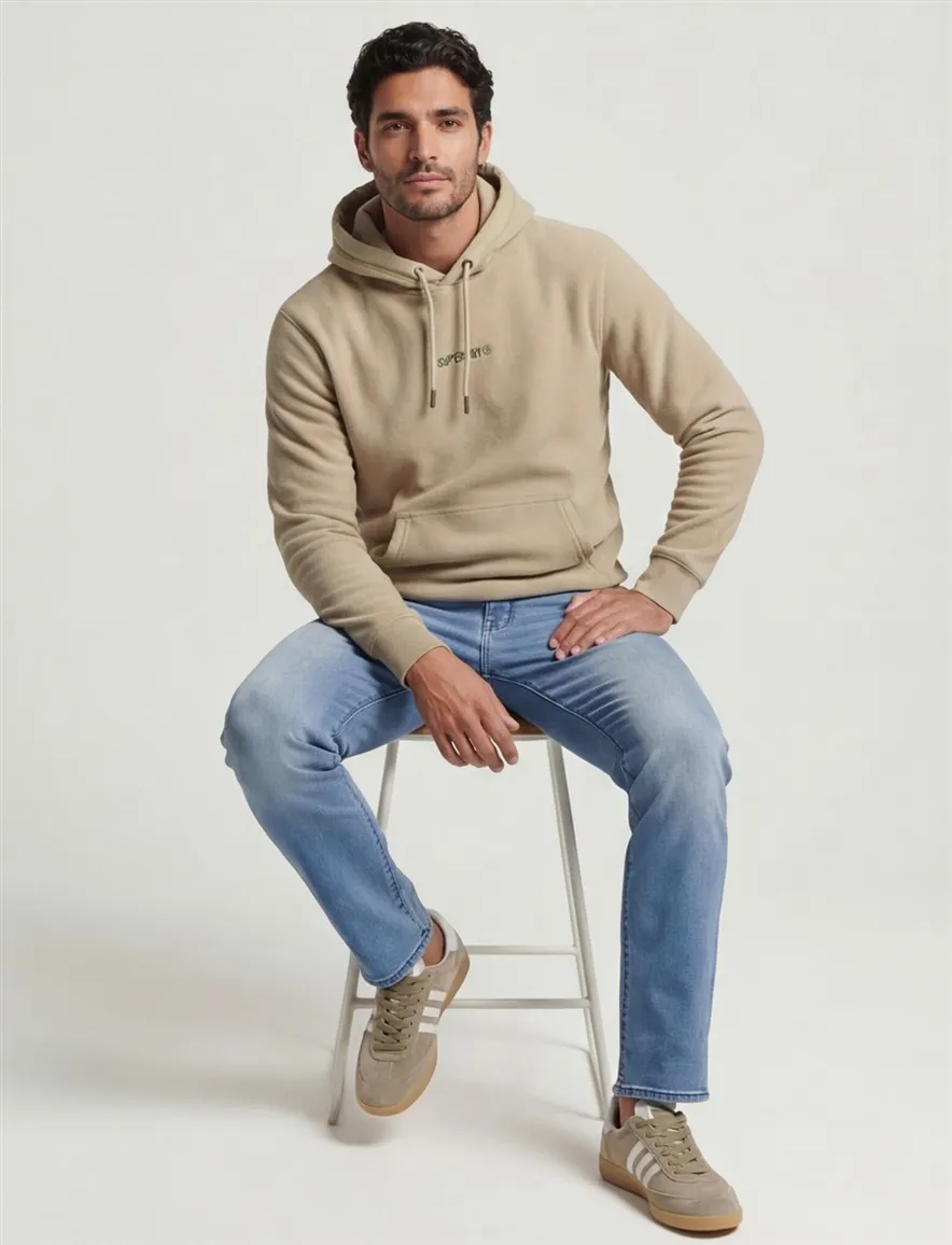 Superdry Hoodie Beige fleece groen logo