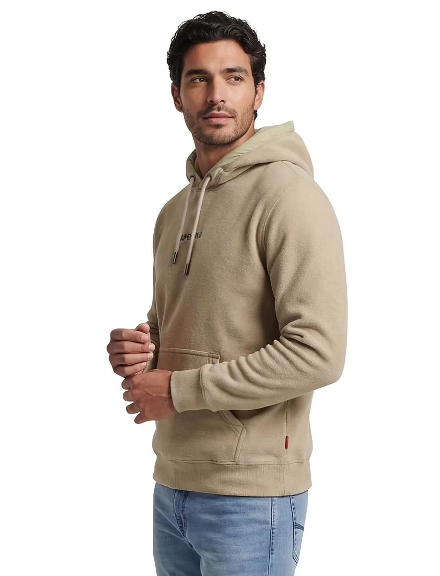 Superdry Hoodie Beige fleece groen logo effen