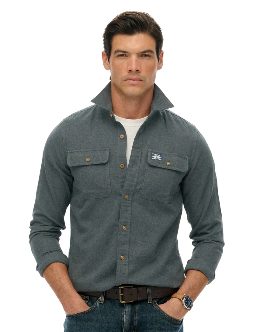 Overshirt Superdry dubbele borstzak groen katoen