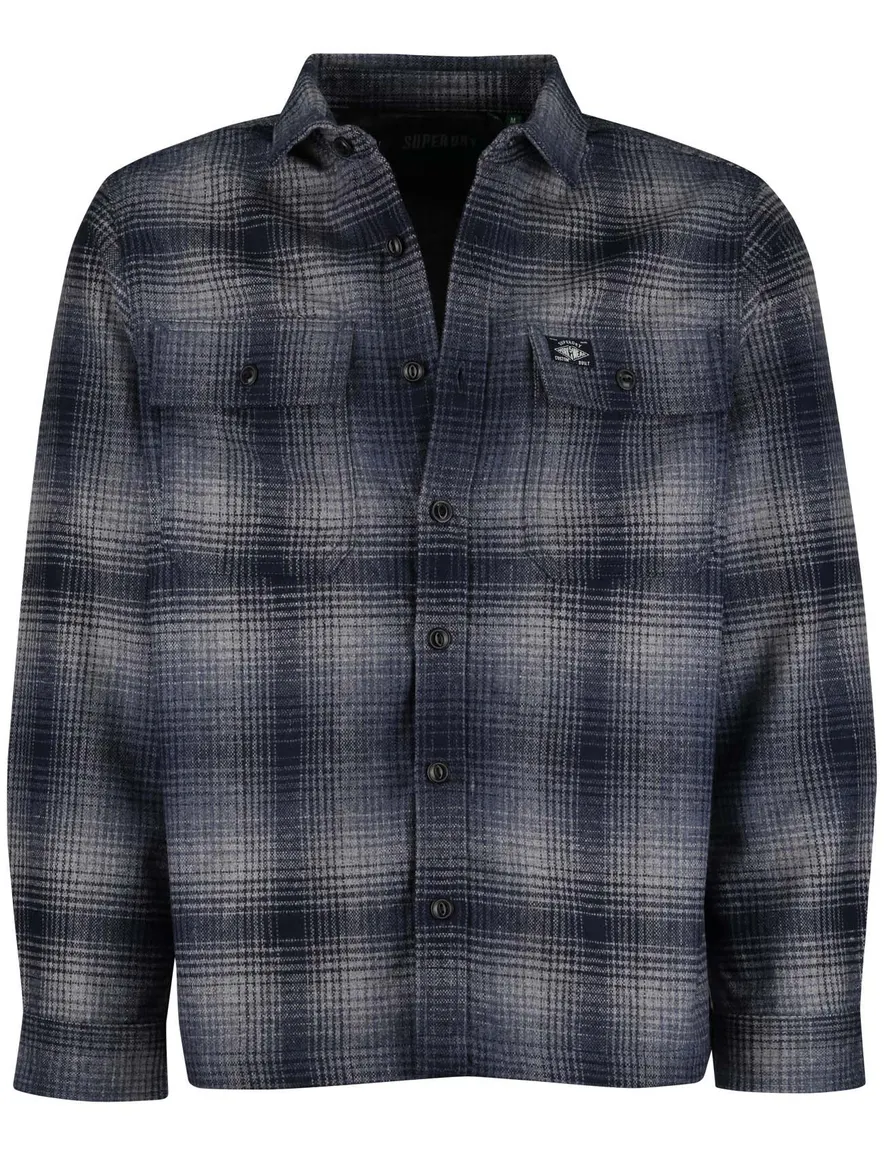 Superdry overshirt navy geprint polyester met dubbele borstzakken