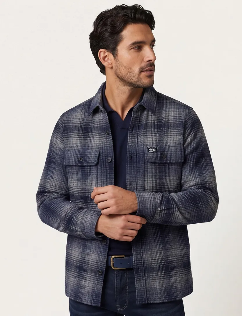 Superdry overshirt navy geprint polyester