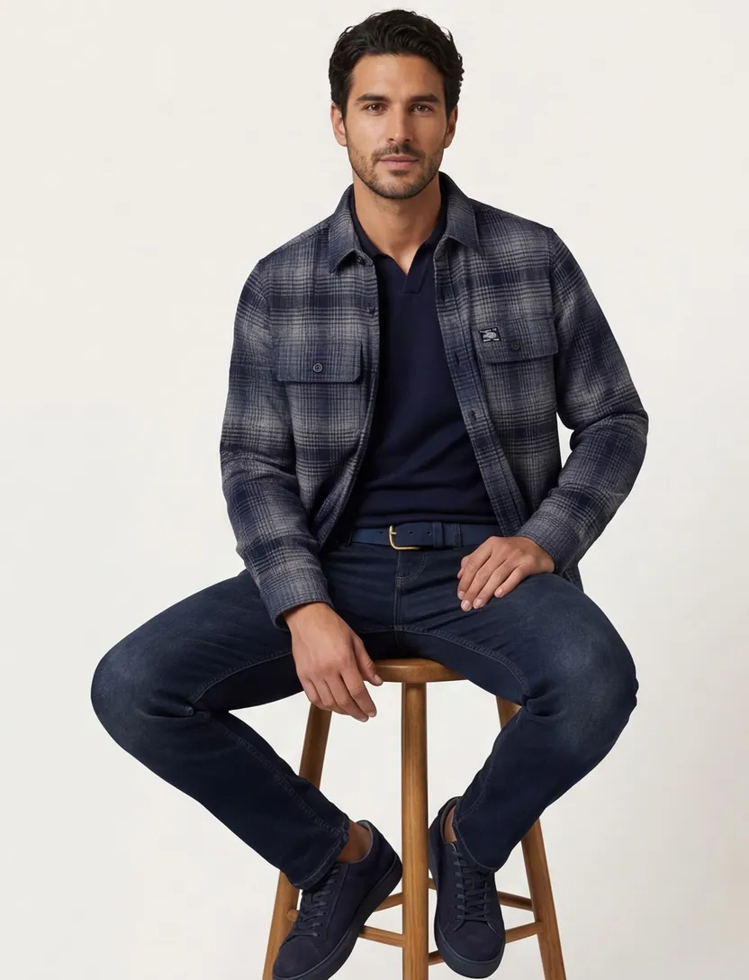 Superdry overshirt navy geprint polyester