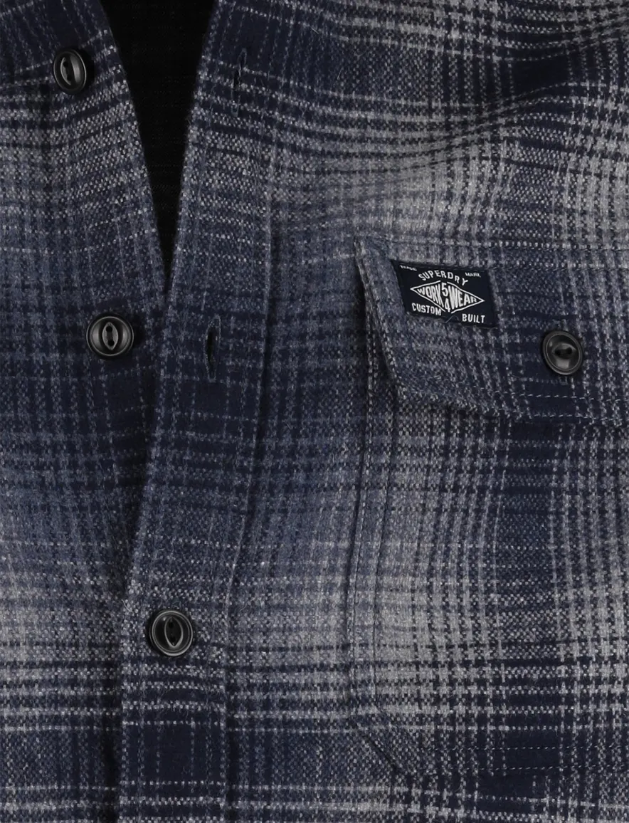 Superdry overshirt navy geprint polyester met dubbele borstzakken
