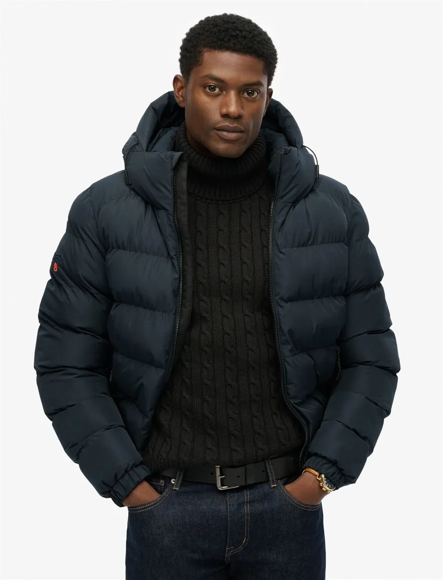 Superdry winterjas navy Sports Puffer met capuchon