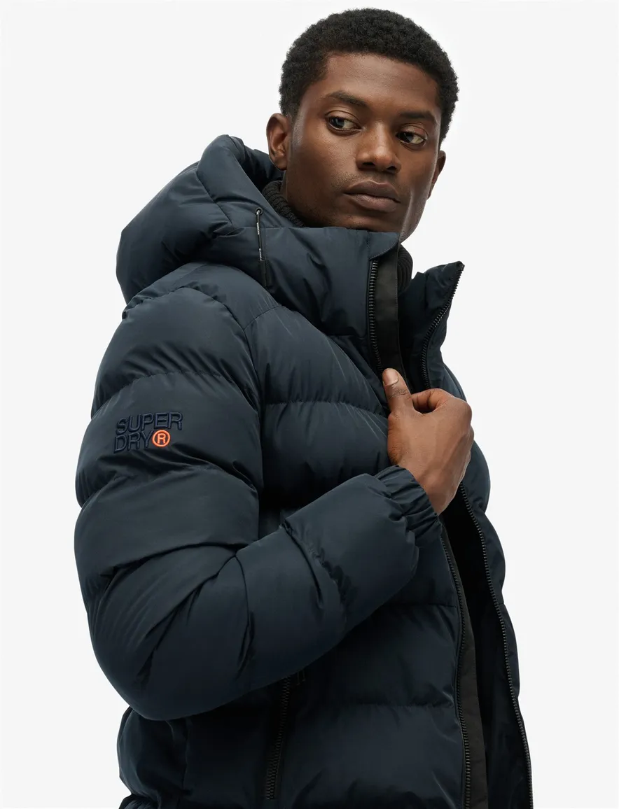 Superdry winterjas navy Sports Puffer met capuchon