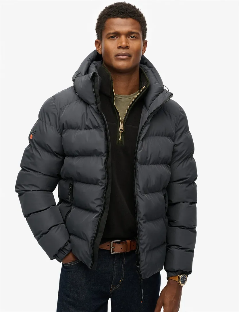 Superdry winterjas zwart Sports Puffer capuchon effen