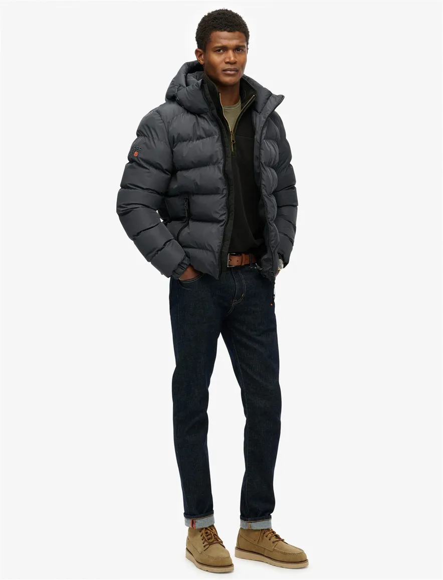 Superdry winterjas zwart Sports Puffer capuchon