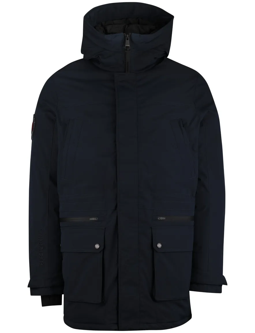 Superdry Winterjas Donkerblauw parka gevoerd waterafstotend