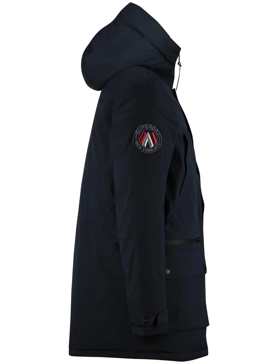 Superdry Winterjas Donkerblauw parka gevoerd waterafstotend