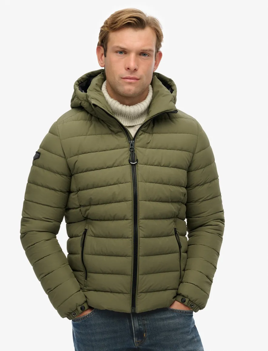 Superdry Slim fit Winterjas Groen afneembare capuchon