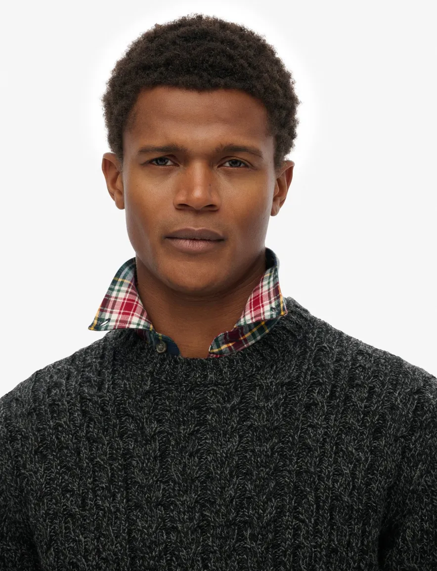 Superdry kabeltrui zwart acryl